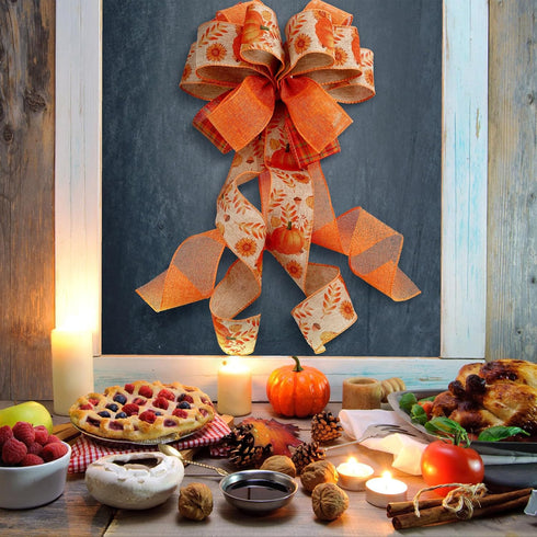 3 Rolls 30 Yards Fall Wired Ribbons Thanksgiving Pumpkin Buffalo Plaid Ribbon Autumn Harvest Ribbons for Wreaths Craft Bow Making Supplies Gifts W...