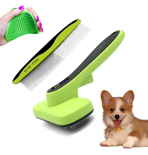 ELITE ETAIL Self Cleaning Pet Hair Brush with Additional Comb and Bath Brush - Skin Friendly Pet Grooming Kit for Dogs and Cats, Detangling, Deshe...