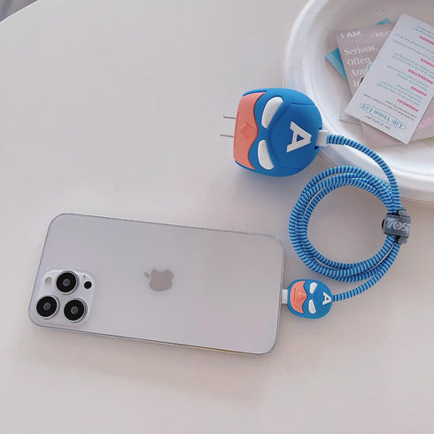3D Cute Cartoon Charger Protector Case - Compatible for Apple 20W USB-C Power Adapter and Lightning Cable (Captain America)...