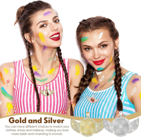 Hicarer 60 Pcs Sublimation Angel Wing Jewelry Blanks Set Rhinestone Bezel Pendant Trays Glod and Silver Sublimation Necklace Blank with Chain Set ...