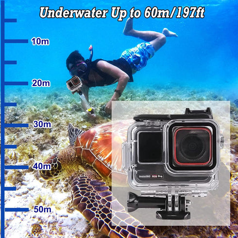 Waterproof Housing Dive Case Compatible for Insta 360 Ace Pro, 60M/196FT Underwater Protective Shell Case Housing with Anti-Fog Pads and Adpter Mo...