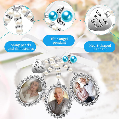 Wedding Bouquet Charm, Bouquet Charms for Wedding Memory, Bridal Lacy Oval Photo Charm, Memorial Bride Angel Pendant for Bridal Shower Party, You ...