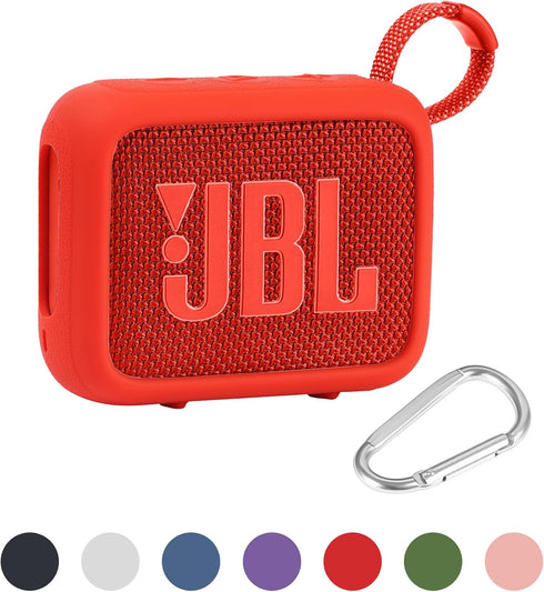 for JBL Go 4 Waterproof Bluetooth Speaker Silicone Cover Case, Portable Silicone Travel Case with Carabiner, Protective Skin Case (Red Case) - co2...