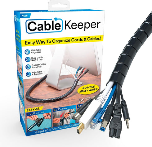 Cable Keeper Cord Organizer, 10-Foot Adjustable Cord Cover, Reusable and Protective Desk Cord Organizer, Versatile TV & Computer Wire Organizer, C...