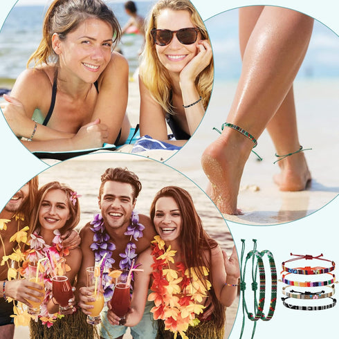 16 Pcs Boho Surfer Ankle Bracelet Set Surfer Bracelet Adjustable Waterproof Ethnic Bracelet Unisex Handmade Braided Bracelets Beach Colorful Thin ...