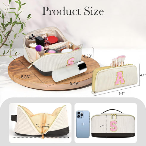 2Pack Personalized Makeup Bag,Preppy Stuff Cosmetic Bag with Initial Makeup Brush Bag Mother's Day Gift Travel Makeup Bag Pouch Monogram Makeup Ba...