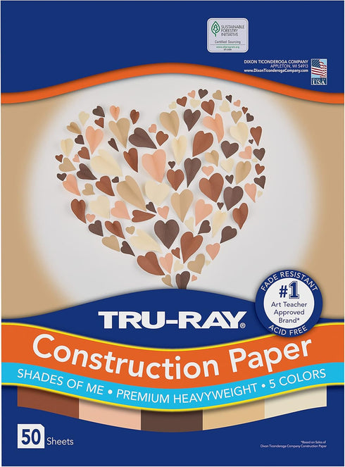 Tru-Ray Shades of Me Construction Paper, 5 Assorted Skin Tone Colors, 9" x 12", 50 Sheets...