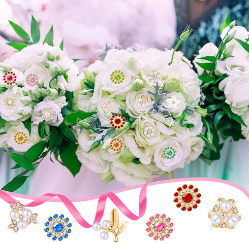 360 Pcs Rhinestone Buttons Flower Buttons Sets, DIY Flat Back Flower Rhinestone Buttons, Faux Pearl Embellishments Buttons Crystal Glass Beads for...