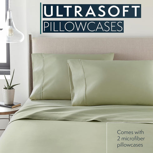 HC Collection Pillow Cases Standard Size/Queen Size Set of 2- Microfiber, Extra Soft Pillowcases - Easy Care & Machine Washable - Sage...