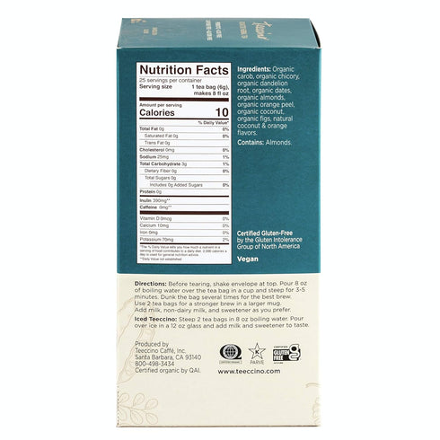 Teeccino Dandelion Coconut Tea - Caffeine Free, Roasted Herbal Tea with Prebiotics, 3x More Herbs than Regular Tea Bags, Gluten Free - 25 Tea Bags...