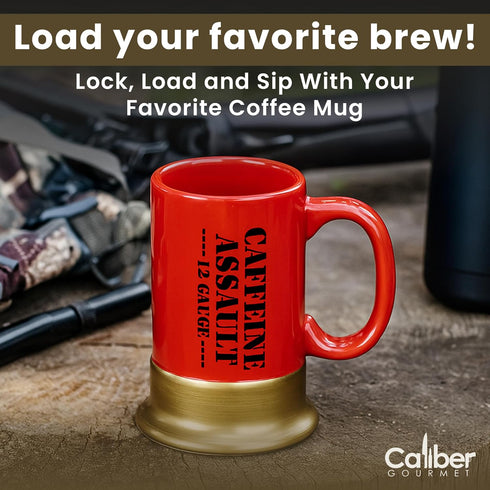 Caliber Gourmet 12-Gauge Shotgun Shell Mug – Bold Red Ceramic Gun Coffee Mug | Unique Gift For Hunters, Gun Enthusiasts & Collectors – Shotgun She...