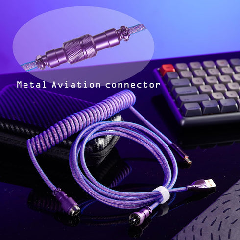 USB C Coiled Cable for Gaming Keyboard, Double-Sleeved Mechanical Custom Coiled USB C Cable with Detachable Metal Aviator, USB-C to USB-A,Suitable...