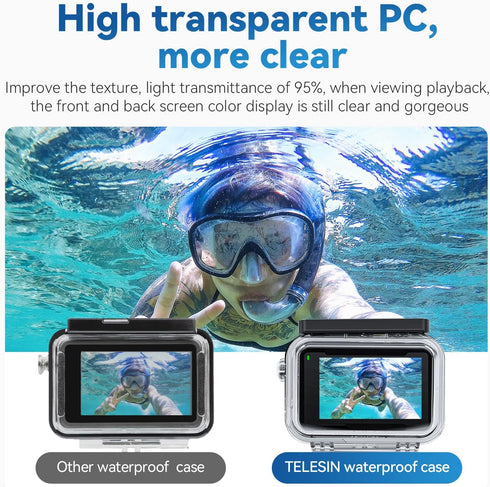 TELESIN Waterproof Case for DJI Action 4 Action 3 Camera Accessories, with Anti-fog Underwater Housing Shell Cage Supports 45M/148FT Deep Diving S...