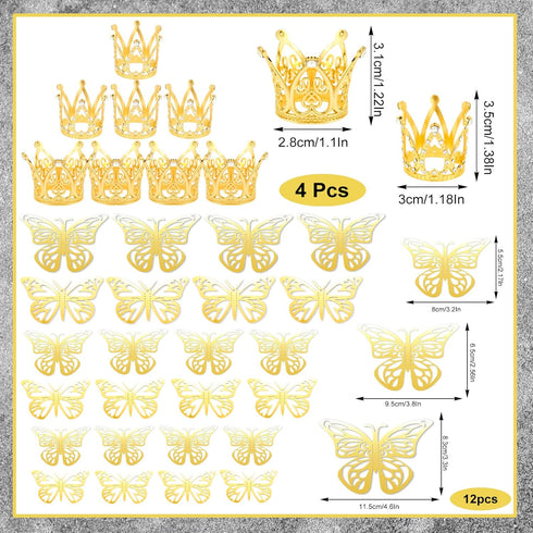 141 Pcs Flower Bouquet Accessories, Diamond Head Straight Pins Mini Crown Cake Toppers Flower Wrapping Paper Butterfly Wall Decor Ribbon for Birth...
