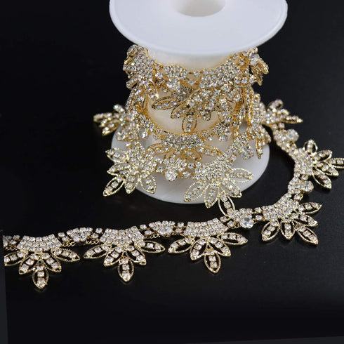 Jerler 1 Yard Tassel Rhinestone Trim, Gold Fringe Rhinestone Applique for DIY Decoration and Bridal Embellishments, Ideal for Wedding Party, 1" Wi...