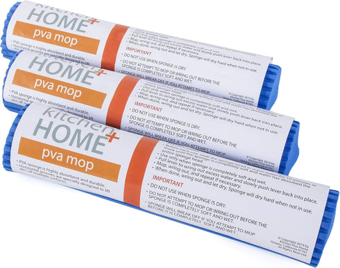Kitchen + Home PVA Sponge Roller Mop Head Refills - 3 Pack with Replacement Screws...