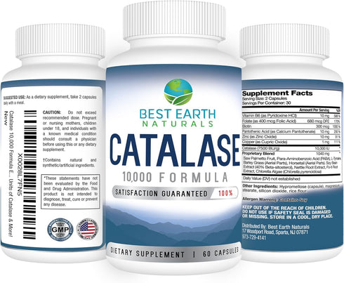 Best Earth Naturals Catalase Supplement 10,000 with Saw Palmetto, Biotin, Fo-Ti, PABA - Hair Supplements for Strong Hair - 60 Capsules...