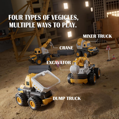 Construction Truck Toy Cars for Toddlers 1-3 - ABS Press-N-Go Toy Trucks for Boys Girls Ages 3-5, Excavator Dump Crane Mixer Cars for Construction...