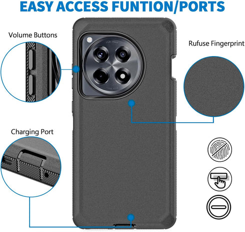 Anloes Case for Oneplus 12R 5G(2024), Phone Case Heavy Duty Shockproof Dustproof Rugged Protective, 3 in 1 Bumper Cover for One Plus 12R (Black).....