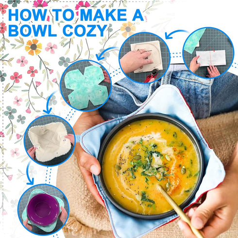 Bowl Cozy Template 3 Sizes, Bowl Cozy Pattern Template, Bowl Cozy Template Cutting Ruler Set of 4, Large Bowl Cozy Template for Sewing with 40 Pcs...
