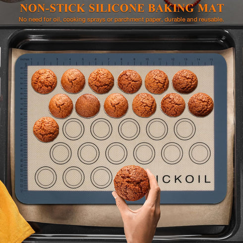 Macaron Silicone Baking Mat Set 2 Half Sheet Grey Non-Stick Reusable Baking Mats Food Grade Silicone Cookie Sheet Bakeware Mat for Oven Macarons M...