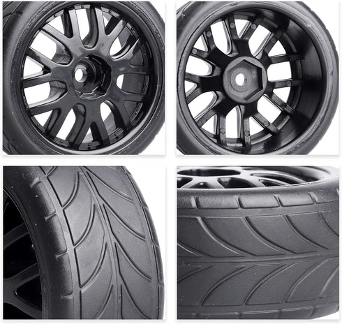4PCS 1/10 RC On-Road Tires & Wheels 12mm Hex Preglued for Tamiya HSP HPI RC Racing Car...