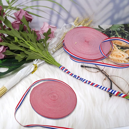 Honbay 50 Yards Red White Blue Striped Grosgrain Ribbon Double Face Polyester Ribbon for Crafts DIY Gift Package Wrapping or Party Decoration (0.3...