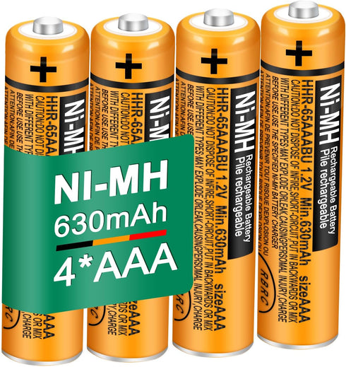 4 Pack HHR-65AAABU NI-MH Rechargeable Battery for Panasonic 1.2V 630mAh AAA Battery for Cordless Phones...
