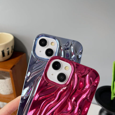 Caseative Pleated Water Ripple Chrome Plating Electroplated Wave Pattern Soft Compatible with iPhone Case (Gold,iPhone 13)...
