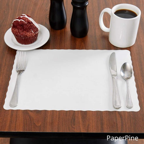 Paper Placemats for Dining Table – Disposable Scalloped Edges Blank Table Mats Great for Parties and Christmas Table Decorations 10"x14" 50 Pack (...