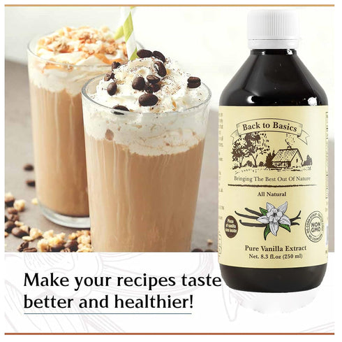 Back to Basics – All Natural - Pure Vanilla Extract – 8 oz – Mexican Vanilla – To Enhance Flavors in Cooking, Baking, and Dessert Making...