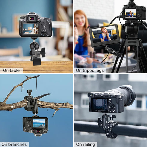 R094 Super Clamp Multi-Functional Camera C Clamp Mount, 1/4" Ball Head Monitor Mount 3/8" Hole Adjustable Video Shooting, Mobile Clamp for Gopro A...