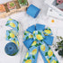 2 Rolls 20 Yards Blue Tile Lemon Wired Edge Ribbon Yellow Summer Fruit Flower Printed Fabric Ribbon for Baby Shower Birthday for Gift Wrapping Wre...