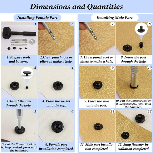 Leather Snap Fasteners Kit, KWOKWEI 120 Set Metal Snap Buttons Press Studs with 6 Setting Tools, 12.5mm 6 Color Heavy Duty Snaps for Clothes, Brac...