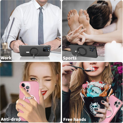 Crystal Magnetic Phone Grip Holder, Mag Safe Accessories Ring Stand, for iPhone 15/14/13/12 Plus/Pro Max/Pro/Mini(Rose Gold)...