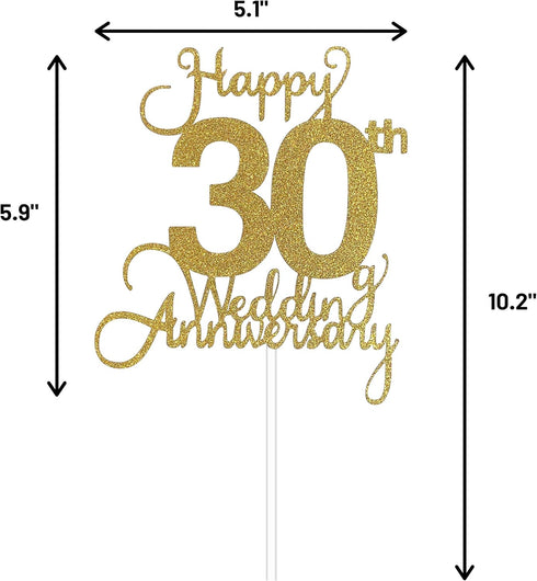 30th Wedding Anniversary Cake Topper, Wedding Anniversary Party Decoration with Premium Gold Glitter...