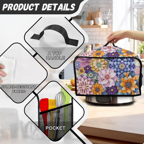 Hippie Flower Slow Cooker Crock Pot Cover Small Appliance Dust Cover Oval Crock Pot Cover with Handle Easy to Clean and Store for Home Kitchen Din...