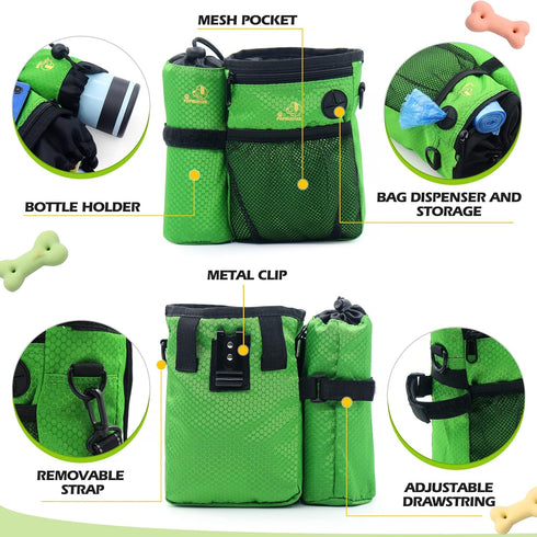 POPMISOLER Dog Treat Training Pouch for Dog Training with Poop Bag Dispenser and Multiple Pockets, Dog Walking Bag Adjustable Waist Belt Clip Shou...