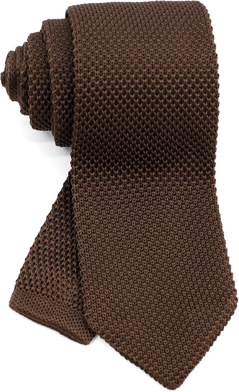 Men's Pointed Knit Tie Necktie Width 2.75 inches Washable Solid Color Brown...