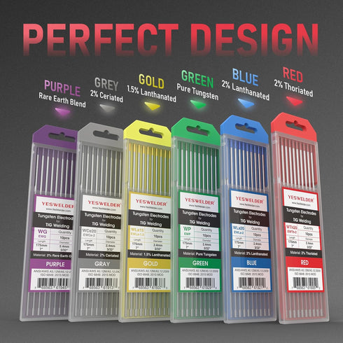YESWELDER TIG Welding Tungsten Electrode Pure Tungsten 1/16" x 7" (Green, EWP) 10-pk...