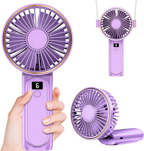 Handheld Fan, Portable Fan, 4000mAh USB Rechargeable Personal Fan, 180° Foldable Mini Desk Fan, 6 Wind Speed, LCD Digital Display, Lanyard as Neck...