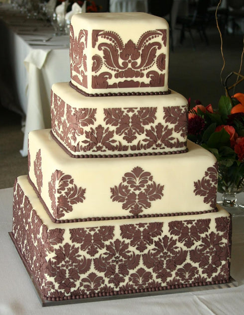 Designer Stencils C405 Damask Cake Tier 5 Cake Stencil, Beige/semi-transparent 3.1" x 13.5"...