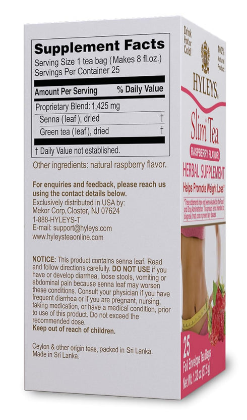 Hyleys Slim Tea Raspberry Flavor - Weight Loss Herbal Supplement Cleanse and Detox - 25 Tea Bags (1 Pack)...