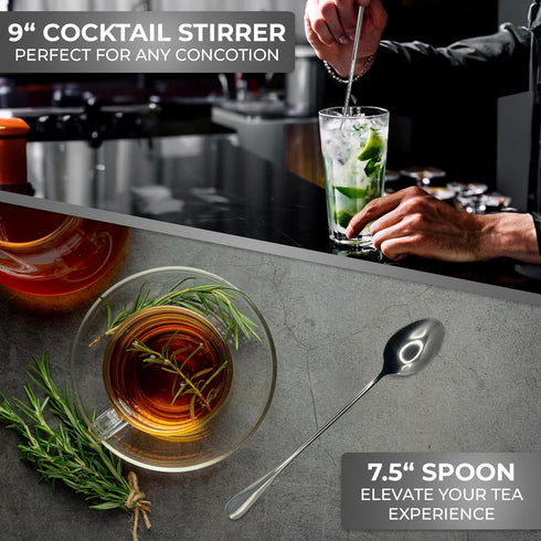 Stainless Steel Coffee Spoons - Beverage Mixing Spoons - Includes Long Iced Tea Stirring Spoon, Small Cocktail Stirrer, Blender Ball Swivel Stick,...