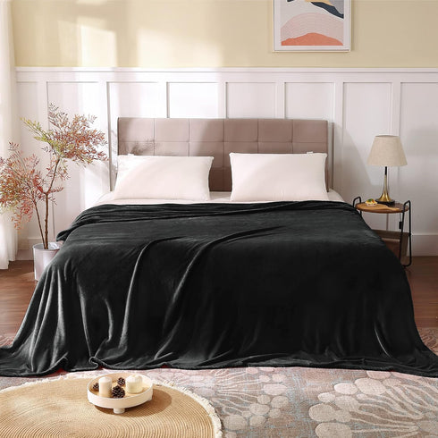 BEDELITE Fleece Blankets Queen Size for Bed, Luxury Plush Cozy Fuzzy Black Blanket 90x90 Inches, Super Soft Warm Lightweight Throw Blanket All Sea...