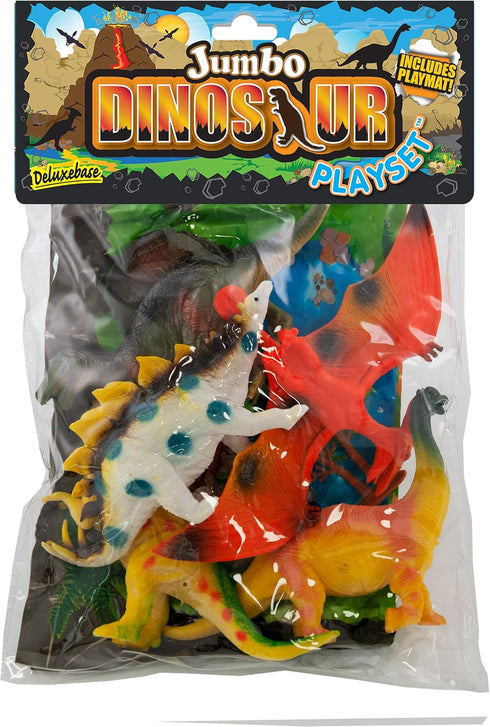 Deluxebase Jumbo Playset - Dinosaur from 12-Piece Large Dinosaur Figurines Toy Set. Bag of Dino Toys including a Stegosaurus, Pterodactyl and Spin...