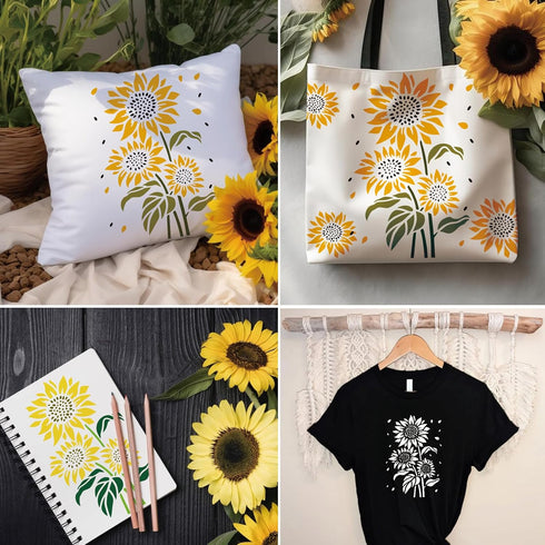 Large Sunflower Stencils for Painting on Wood, 15 inch Sunflower Floral Stencils for Crafts Reusable Wood Burning Drawing Art Flower Paint Stencil...