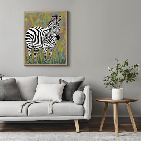 Posterizer 1 pcs- Zebra standing on the grass oil painting style-Art for Animal Lovers-Floral Botanical Art- Gift for Men Women Teens-Decor for Be...