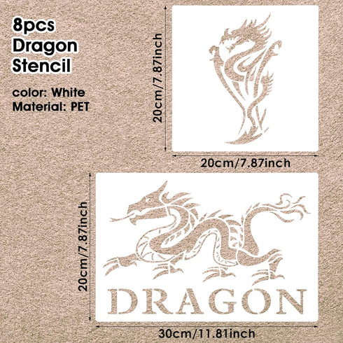 8 Pcs Dragon Stencils Airbrush Stencils Tattoo Stencil Paint Stencils Reusable Plastic Dragon Stencil for Painting on Wood Furniture Wall DIY Craf...