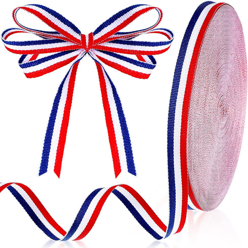 Red White Blue Striped Grosgrain Ribbon Use for Memorial Day Gift Wrapping, Party Decoration, DIY Crafting and Sewing (5/8 Inch x 50 Yard, Red, Wh...